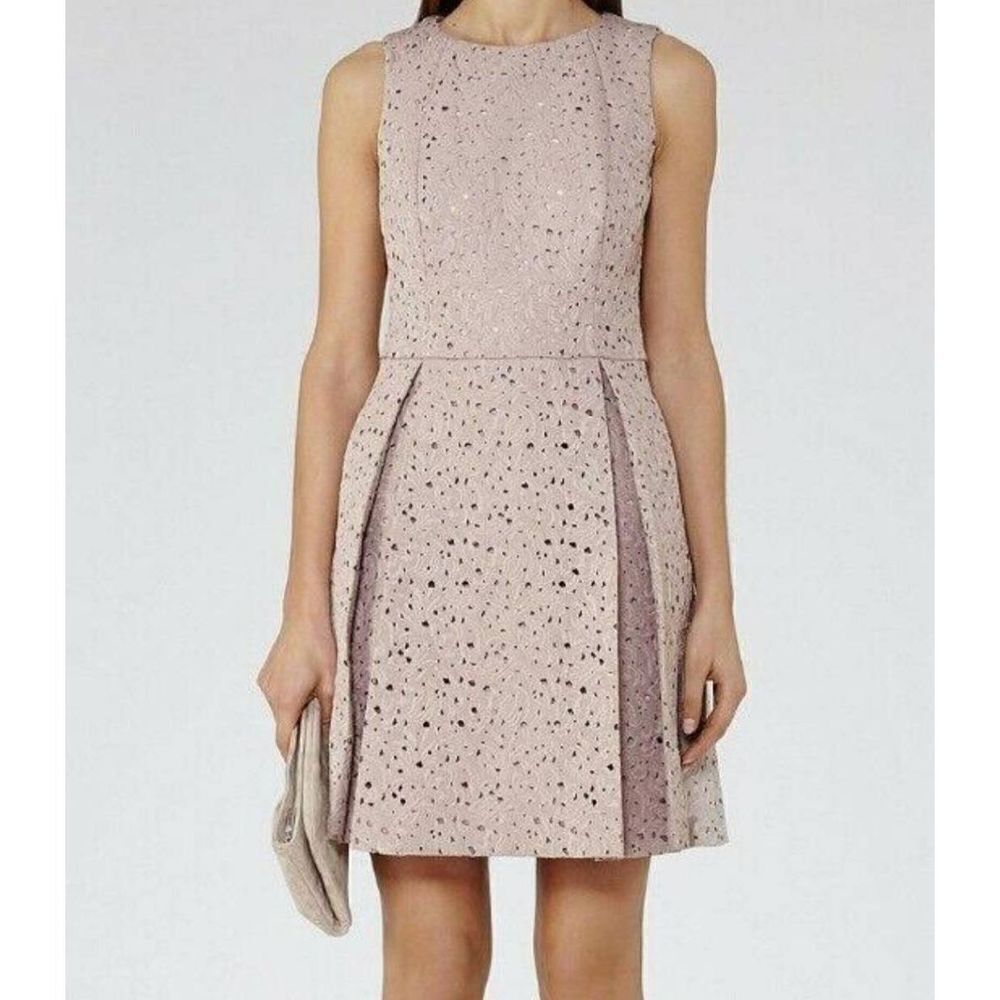 Reiss juniper laser cut dress in ice pink sz 10